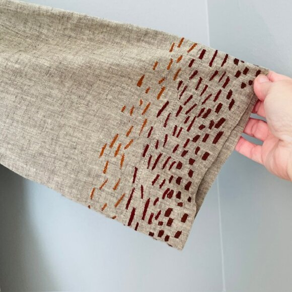 Poetry Embroidered Linen Lagenlook Maxi Dress Caftan Shawl Collar Size 12 - Picture 8 of 11